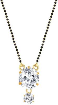 Gold Plated Mangalsutra Necklace 18-Inch Length Gold & Silver American Diamond Solitaire Round Pendant 1