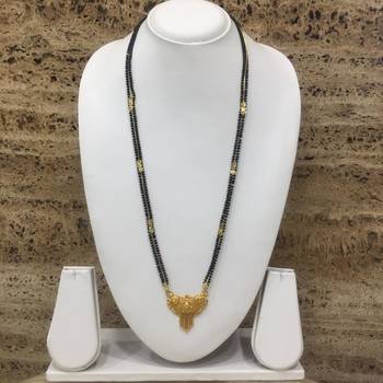 28-Inch Length Gold Plated Pendant With Latkan Black & Gold Mani (Beads) Long Chain Mangalsutra Traditional 1