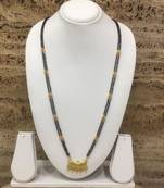 Mangalsutra 34-Inch Length Gold Plated 5 Lakshmi Coin Pendant Black & Gold Mani (Beads) Long Chain Mangalsutra