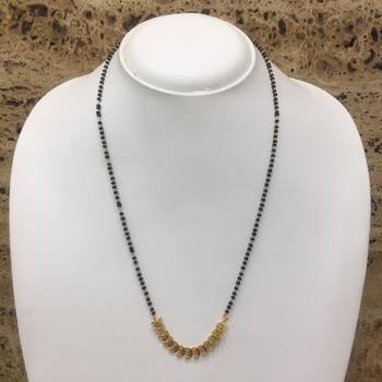 Mangalsutra 20-Inch Length Gold Plated Eila Leaf Layer Pendent Black Mani (Beads) Single Linetraditional Ethnic 1
