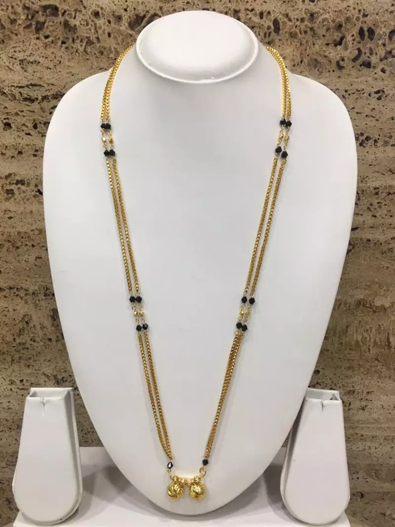 Mangalsutra 30-Inch Length Gold Plated Vati Tanmaniya Pendent Black Gold Mani Beads Long Chain Mangalsutra
