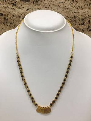 Mangalsutra 20-Inch Length Gold Plated 5 Lakshmi Coin Pendent Black Mani (Beads) Short Chain Mangalsutra 1