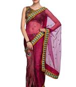 pink embroidered banarasi brocade saree with blouse