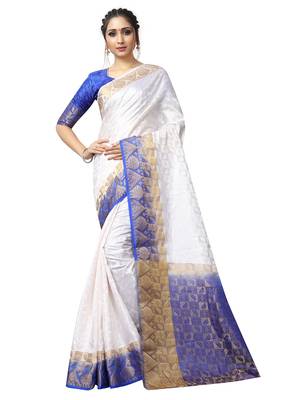 White woven nylon saree with blouse 1