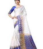 White woven nylon saree with blouse
