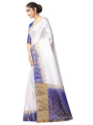 White woven nylon saree with blouse 2