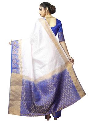 White woven nylon saree with blouse 3