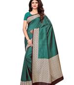 Green Printed Art Silk Saree With Blouse