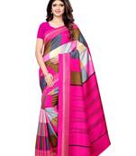 Pink printed art silk saree with blouse