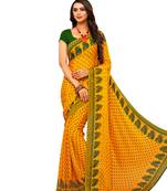 Yellow printed chiffon saree with blouse