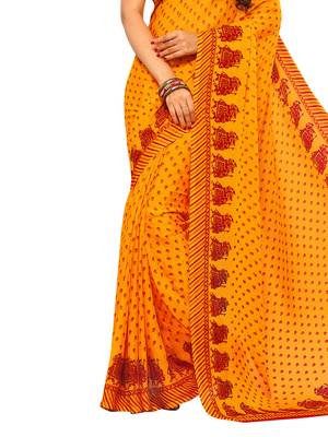 Yellow Printed Chiffon Saree With Blouse 3