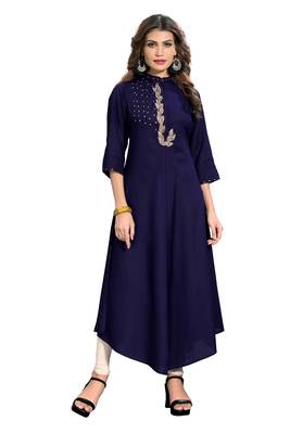 Navy-blue plain rayon kurti 1