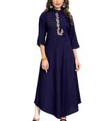 Navy-blue plain rayon kurti