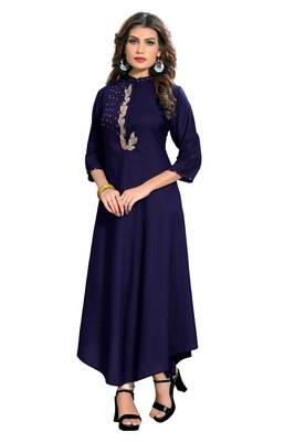 Navy-blue plain rayon kurti 3