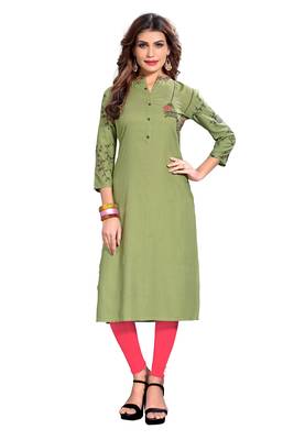 Light-green printed rayon kurti 1