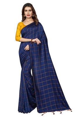 Navy blue woven art silk saree with blouse 1