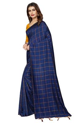 Navy blue woven art silk saree with blouse 2