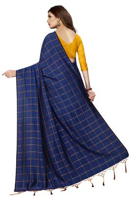 Navy blue woven art silk saree with blouse 3
