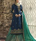 Royal-blue embroidered georgette salwar with dupatta