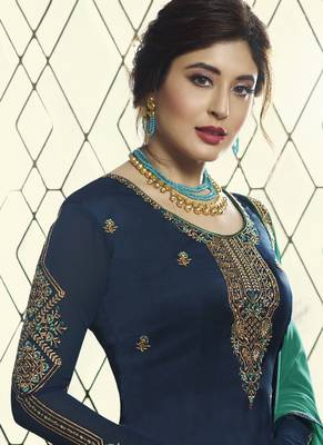 Royal-blue embroidered georgette salwar with dupatta 2