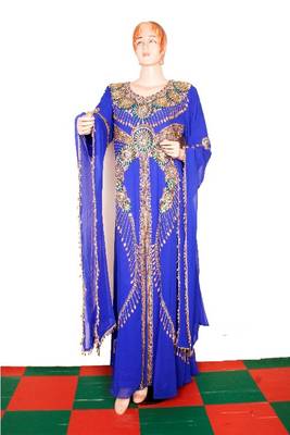 Blue embroidered georgette islamic kaftan 1