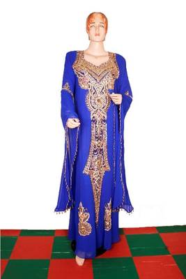 Blue embroidered georgette islamic kaftan 1