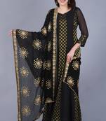 Black Gold Georgette Banarsi Floor Length Kurti
