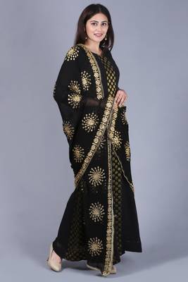 Black Gold Georgette Banarsi Floor Length Kurti 2