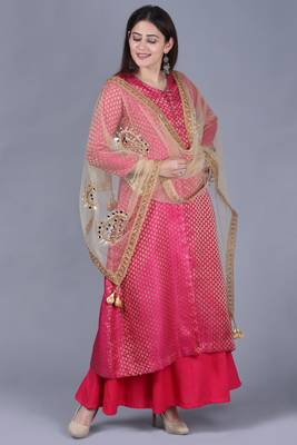 Pink Brocade Double Layered Jacket Style Kurti 2
