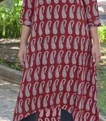 Dark blood red printed cotton kurta