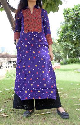 Blue printed cotton kurta 1