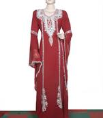 Maroon embroidered georgette islamic kaftan