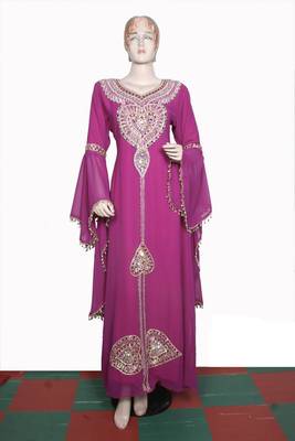 Pink embroidered georgette islamic kaftan 1