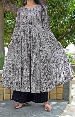 Black printed cotton kurta 2