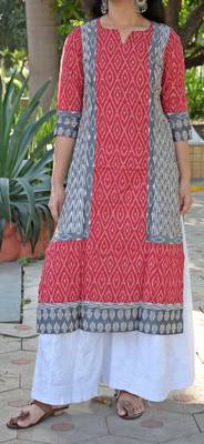 Red hand woven cotton kurta 1