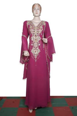 Rani pink embroidered georgette islamic kaftan 1