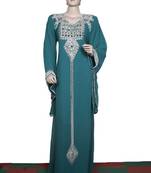 Teal green embroidered georgette islamic kaftan