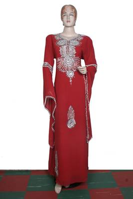 Dark red embroidered georgette islamic kaftan 1