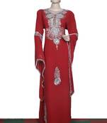 Dark red embroidered georgette islamic kaftan