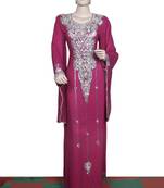 Dark pink embroidered georgette islamic kaftan