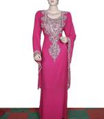 Dark hot pink embroidered georgette islamic kaftan