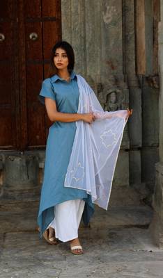 Royal blue kurta with pants and dupatta 3