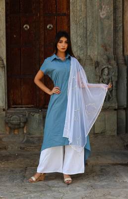 Royal blue kurta with pants and dupatta 1