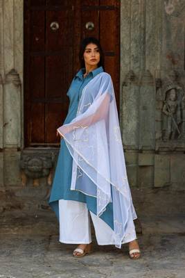 Royal blue kurta with pants and dupatta 4