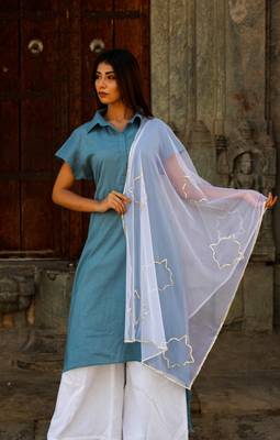 Royal blue kurta with pants and dupatta 5