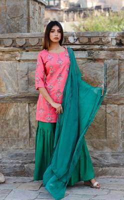 peach pink Kurta with sharara 1