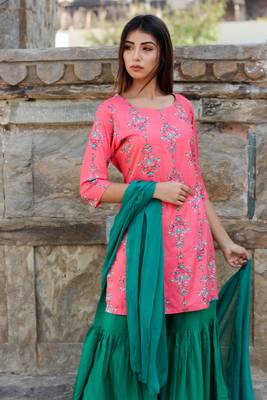 peach pink Kurta with sharara 5