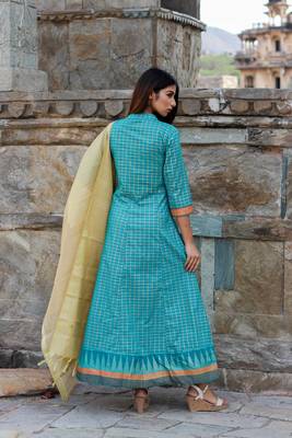 Pista green Floor length Kurta with gold Dupatta 2