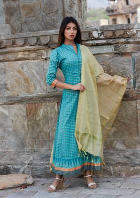 Pista green Floor length Kurta with gold Dupatta 1