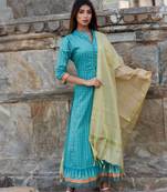 Pista green Floor length Kurta with gold Dupatta